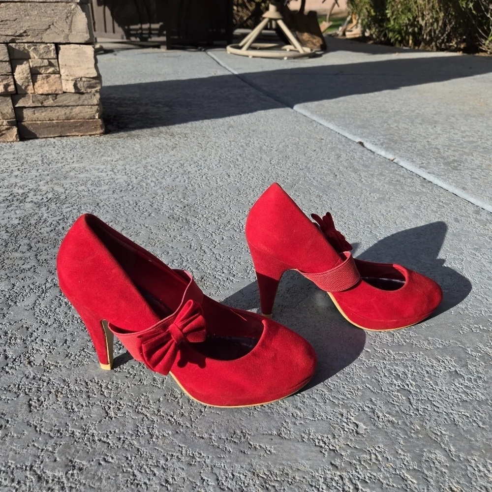 PazzCe Sz 9 Mary Jane Red Bow Heels Platform Pumps Ladies High Heeled